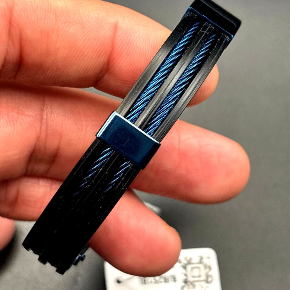 Blackjack BJB251BL Mens Blue Silicone Black Stainless Steel  Bangle ID Bracelet - Picture 9 of 17